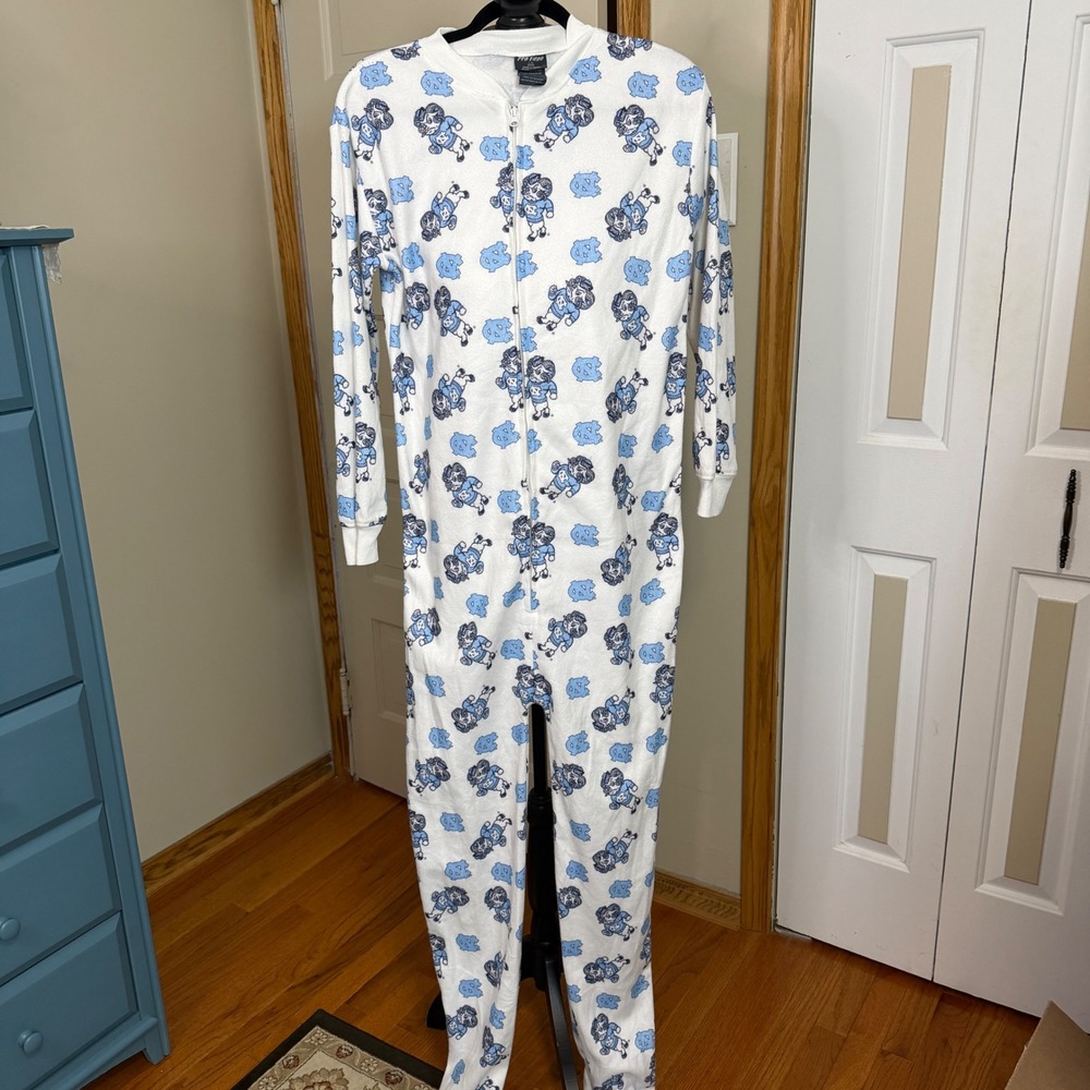 Vintage UNC Tar Heels footed Pajamas Onesie Unino Suit Allover Print 11/13 Lg